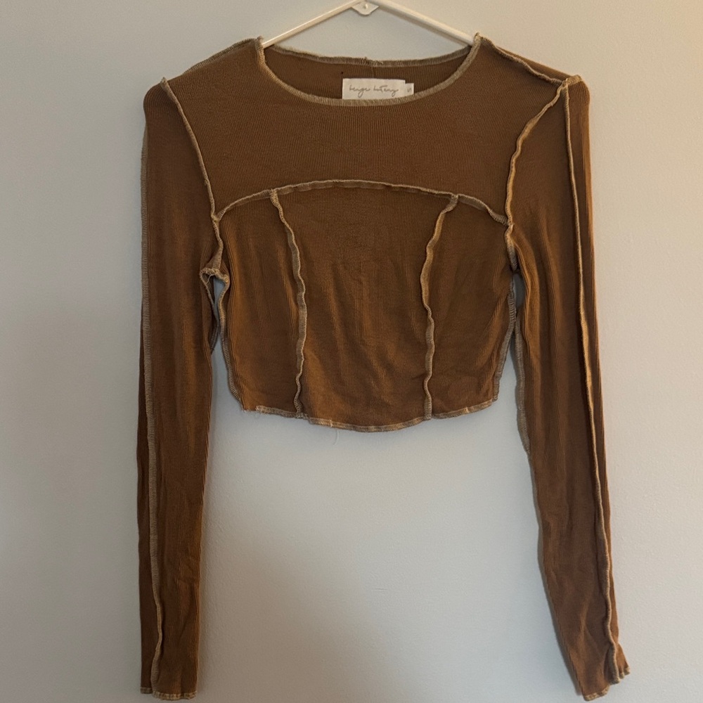 Brown Long Sleeve Crop Top